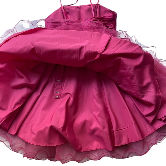 Formal Strapless Mini Dress Small Homecoming Retro Dress Fit n Flair Hot Pink - Picture 12 of 17